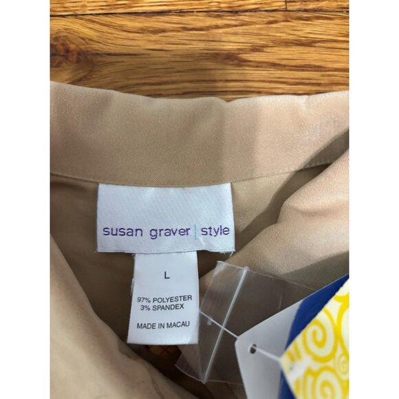 Susan Graver Style Womens Microfiber Jacket Sz Large Beige Scalloped Hem NWT! - Picture 4 of 6